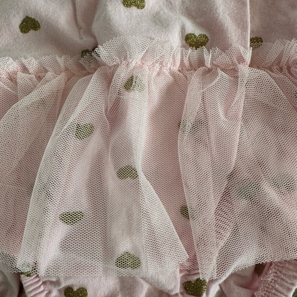 Child of Mine Girls Pink and Gold Glitter Heart Tutu Flutter Sleeve Bodysuit 12M - Picture 6 of 8